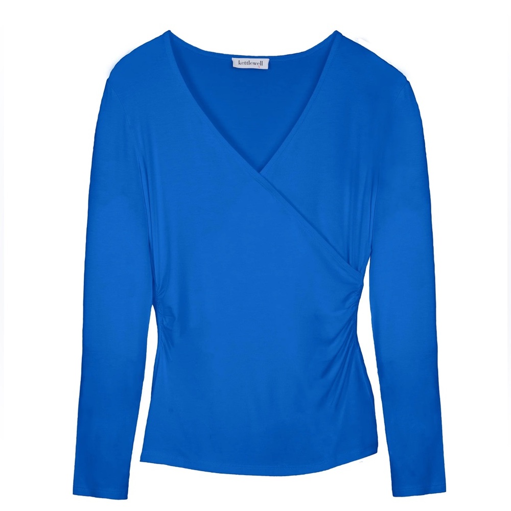 Kettlewell Bright Blue Long Sleeve Faux Wrap Shirt Size 12